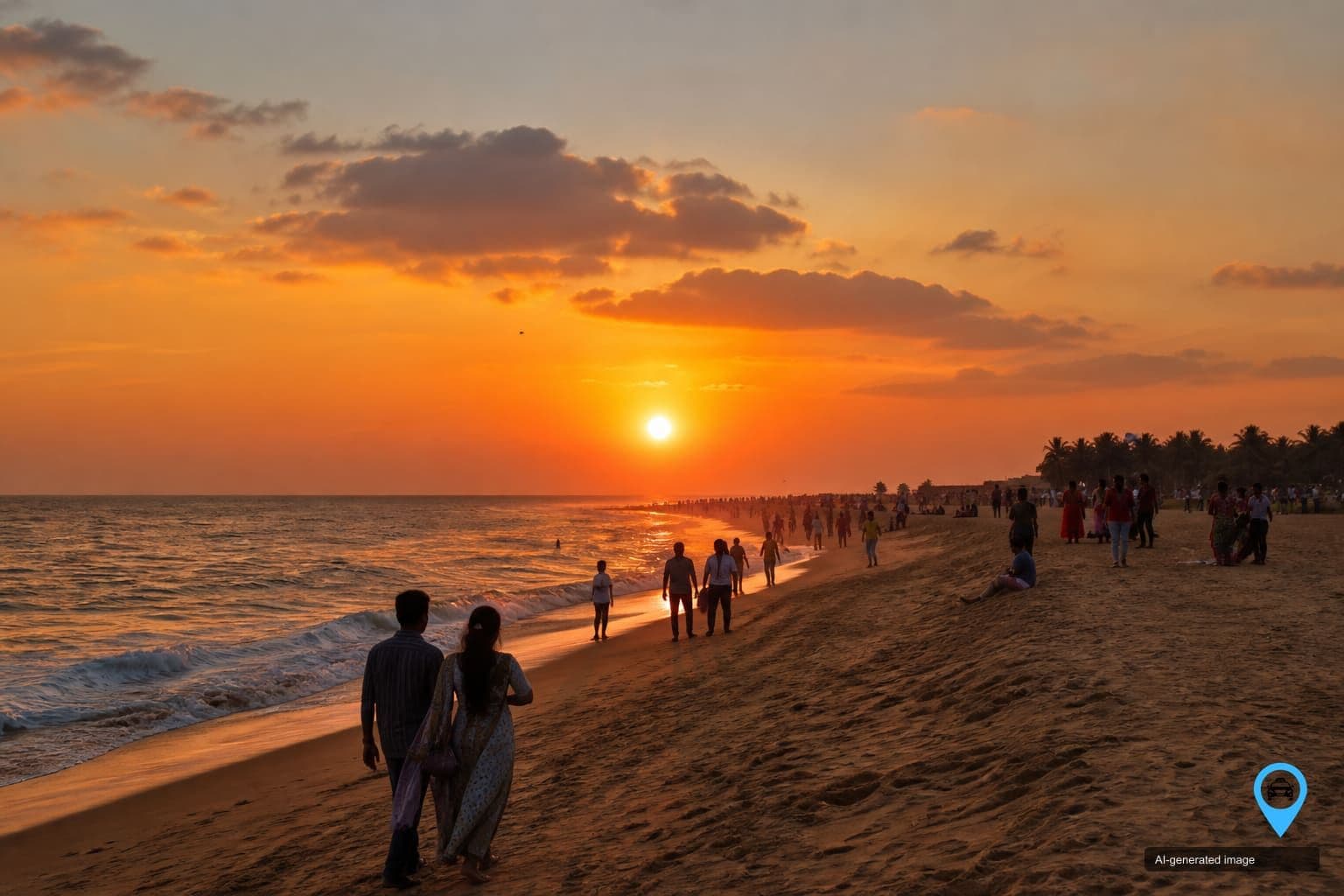 Elliot's Beach at Besant Nagar, Chennai at sunset