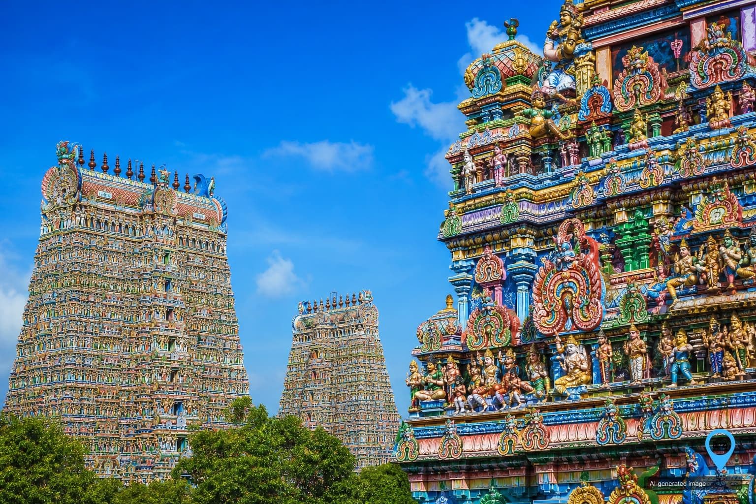 Colourful sculpted gopurams of the Meenakshi Amman Temple in Madurai