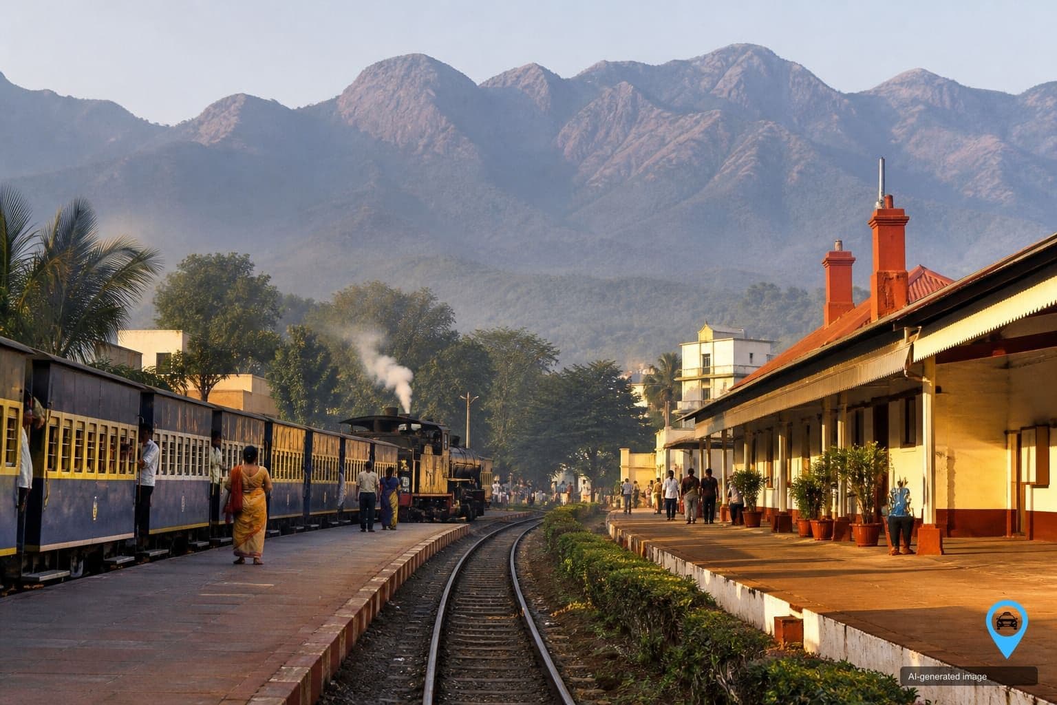 Mettupalayam town at the foot of the Nilgiri hills