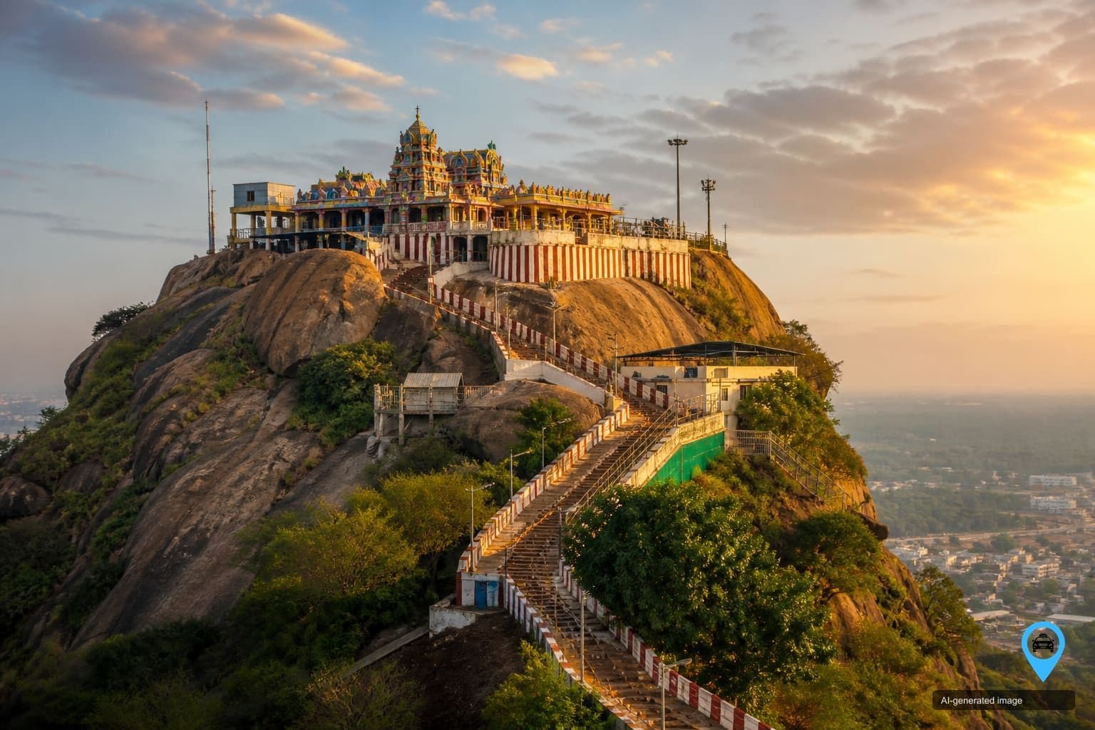 Palani Murugan temple perched on the rocky hill peak