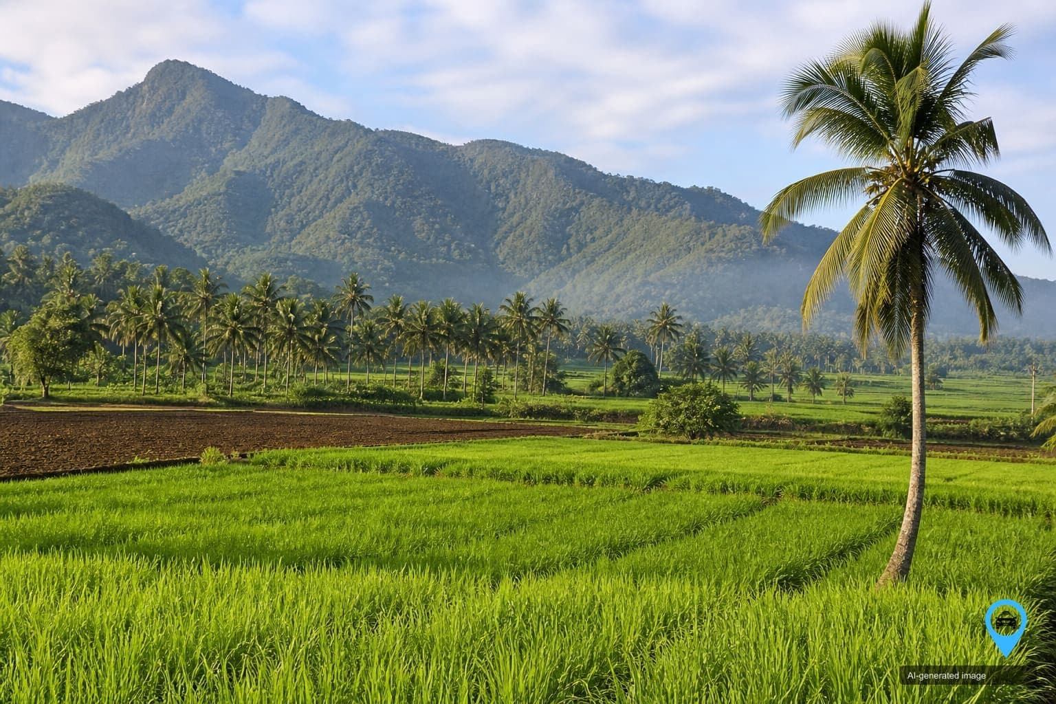 Coconut farms and Anamalai hills near Pollachi