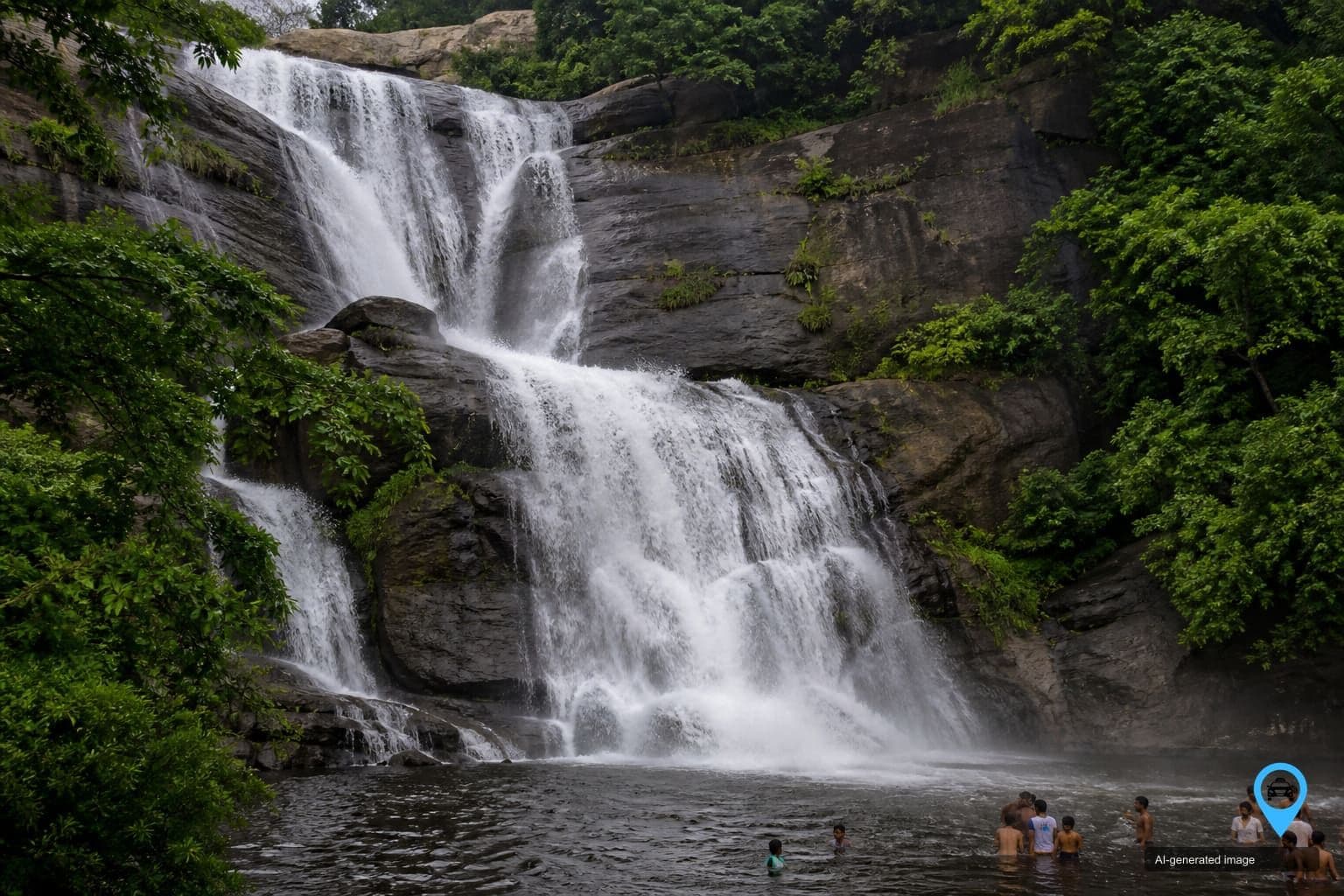 Courtallam waterfall cascading into a forest pool near Tenkasi — Drop You Taxi one way drop taxi in Tenkasi