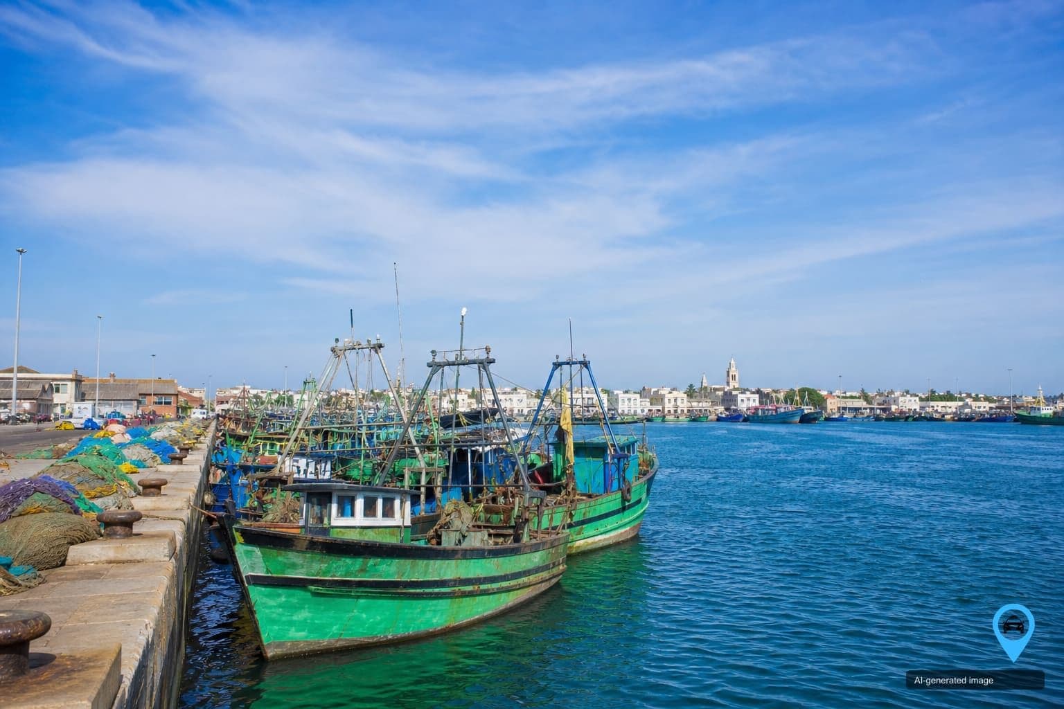 Thoothukudi harbour with fishing boats on the Gulf of Mannar