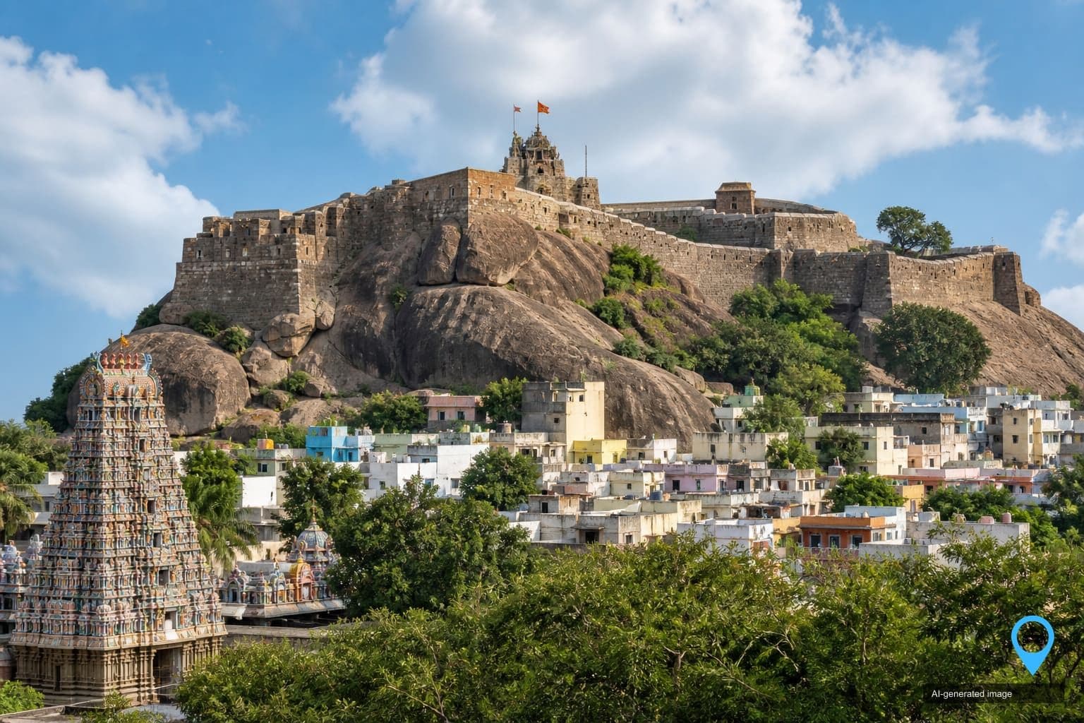 Dindigul fort on a rocky hill above the town