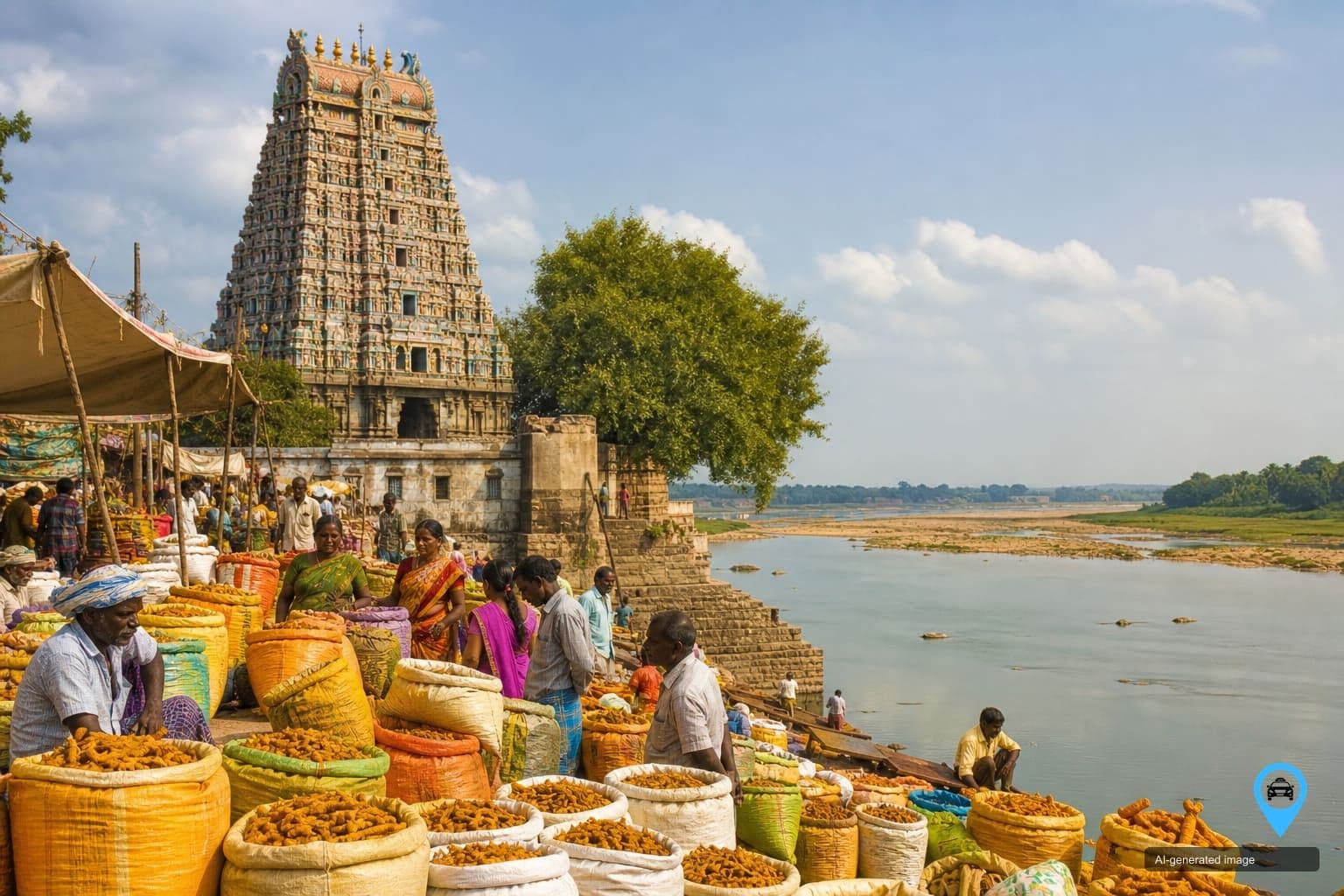 Turmeric markets and Cauvery riverfront at Erode — Drop You Taxi one way drop taxi in Erode