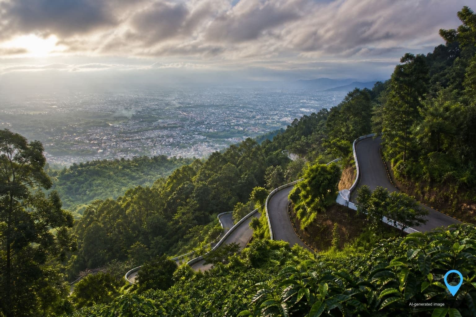 Yercaud ghat road winding above the Salem city valley — Erode to Salem one way drop taxi
