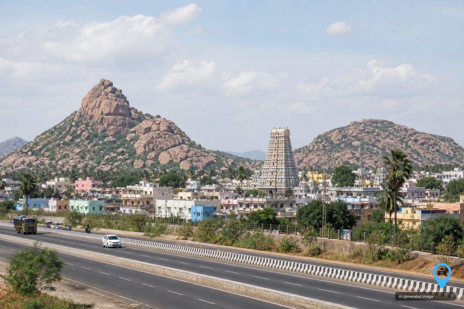 Highway corridor and rocky hills in the Tirupathur Vellore–Krishnagiri belt — Drop You Taxi one way drop taxi in Tirupathur