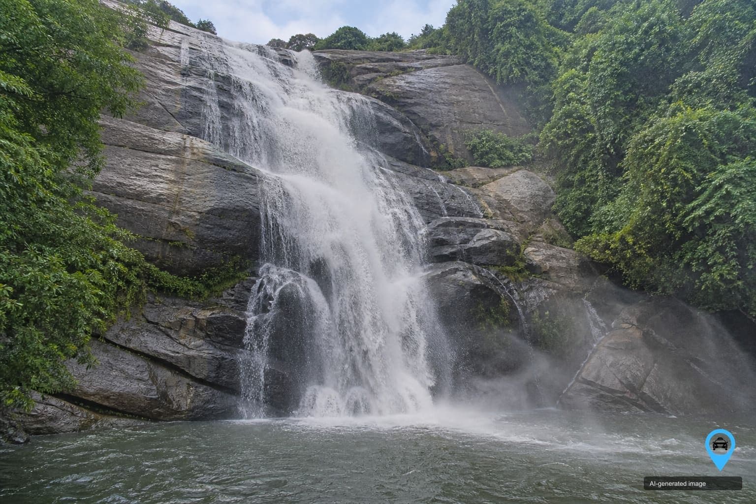 Courtallam main falls cascading into a forest pool